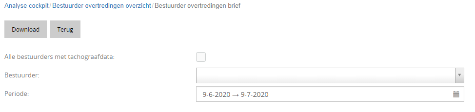 Screenshot Bestuurder overtredingen brief